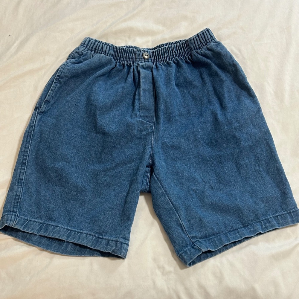 Woman Within Womens Blue Denim Elastic Waist Shorts Size 12W Medium Wash Cotton